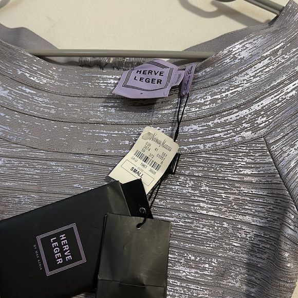 Herve Leger Carmen Mini Dress bandage bodycon sugar plum S lilac gray metallic - Picture 8 of 8